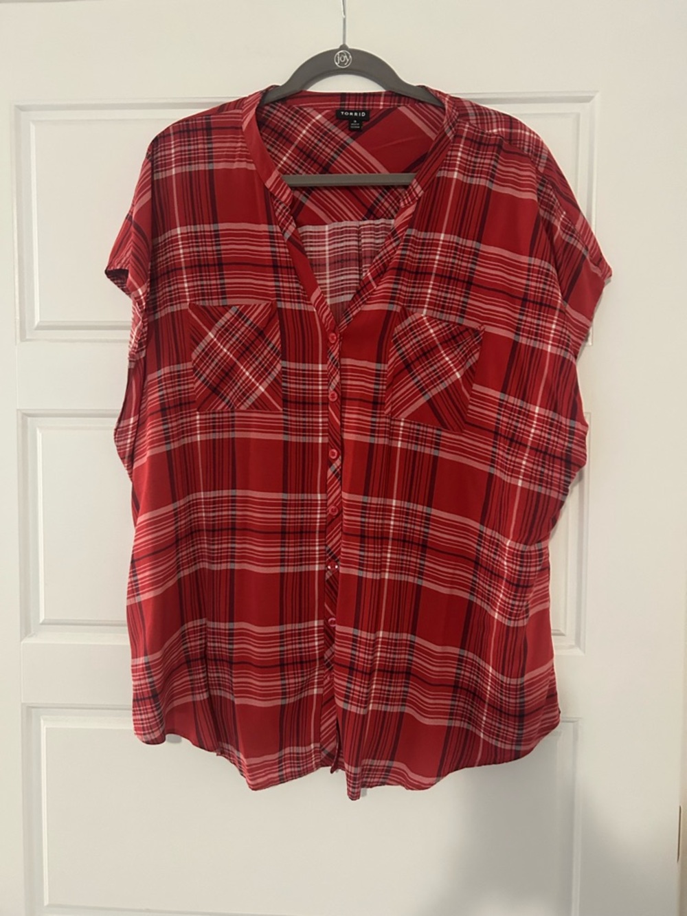 EUC Torrid size 3 Red Plaid Button-Front Camp Shirt